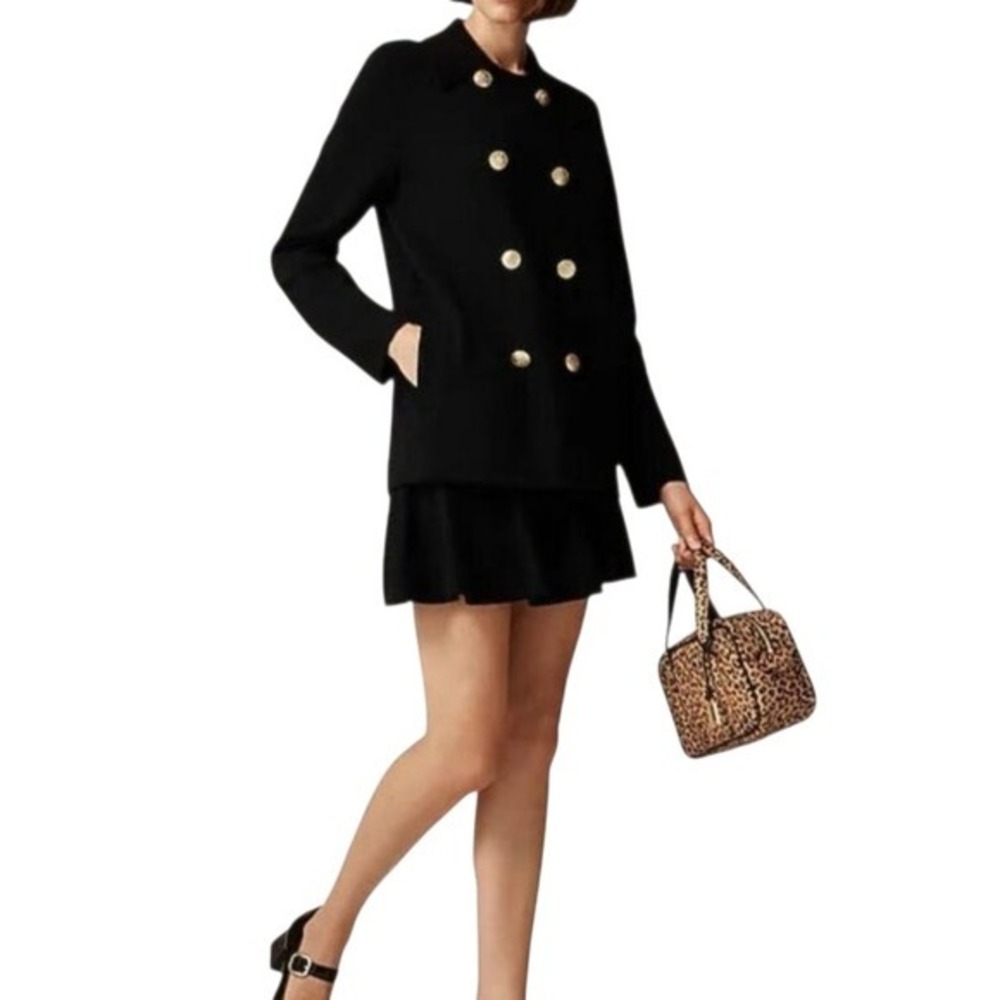 J Crew Warwick Wool Blend Sweater Jacket Black Gold Button Peacoat Oversized‎ XS